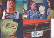 First picture of the Licence plate of Sabrina's and Valerie's car. Second and third picture of the parking violation; Number circled in red doesn't match the License plate Sabrina has in first picture. Fourth picture of the other realm car the the Li